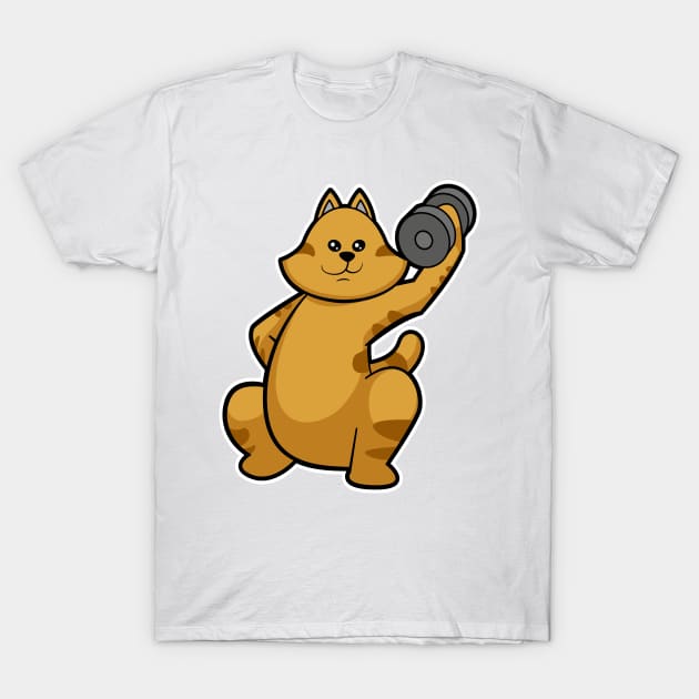 Cat at shoulder training with Dumbbell T-Shirt by Markus Schnabel